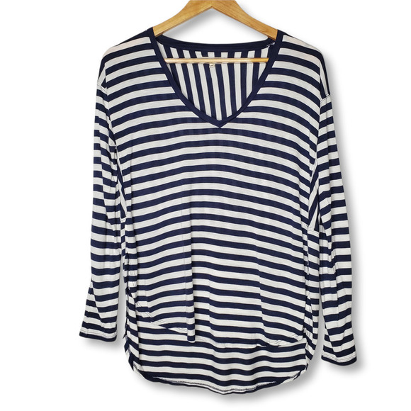Madewell Anthem Long Sleeve V-Neck Tee Striped Blue White Size XS - Picture 1 of 9